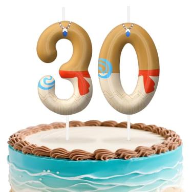 Imagem de Velas de aniversário número 30 do Havaí, topo de bolo com tema de ilha para meninos e meninas, decorações de aniversário, suprimentos de festa, velas com números para decoração de festa