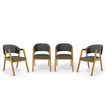 Imagem de Kit Com 4 Cadeiras Leticia Madeira Maciça Estofada Para Mesa De jantar