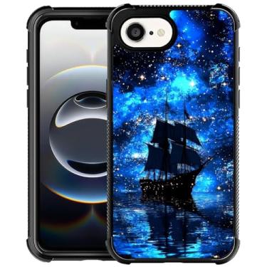Imagem de CARLOCA Compatível com iPhone 16e Capa rígida para meninas e meninos, proteção à prova de choque TPU antiderrapante para iPhone 16e padrão moderno navio pirata vela céu estrelado azul