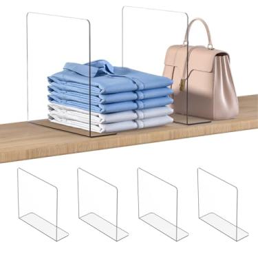 Imagem de OKPOW Divisórias de prateleira organizador de armário - 30,5 cm de altura x 30 cm de profundidade acrílico transparente resistente separado para bolsa de roupas - Economia de espaço ajustável, fácil