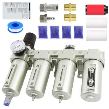 Imagem de 3/10.2 cm - Secador de ar para compressor, sistema de filtro de ar de drenagem automática para cortador de plasma e spray de tinta, 4 estágios NPT grau industrial 3 filtro e 1 sistema de secagem