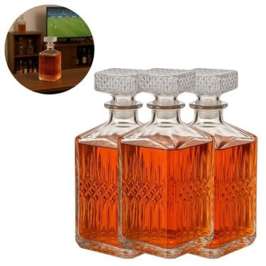 Imagem de 3 Garrafas de Vidro 500ml com Tampa Luxo Cristal Bar Whisky - Lyor