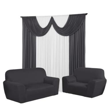 Imagem de Kit Cortina Paris 5 Metros+Capa De Sofá 3 e 2 Lugares Coladinha Malha 