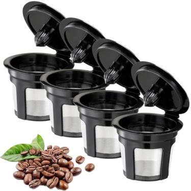 Imagem de Copos K reutilizáveis, pacote com 4, filtros de café reutilizáveis de ajuste universal com malha de aço inoxidável de grau alimentício, cápsulas de café ecológicas, para cafeteiras 1.0 e 2.0