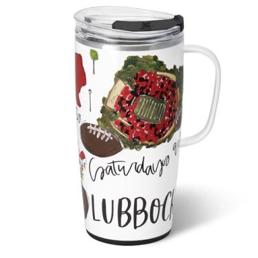 Imagem de Swig Life Caneca de viagem de 623 g, copo isolado com alça e tampa, caneca de café de viagem, compatível com porta-copos, copo de aço inoxidável de 623 g, reutilizável isolado com tampa (sábados em