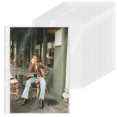 Imagem de XiowDow 20 folhas de plástico para fichário A4, capas para cartões fotográficos, 11 orifícios, 1 bolso, porta-cartões, protetor de página de carregamento superior transparente para 3 anéis, cartões de