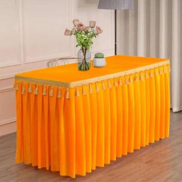 Imagem de Toalha de mesa de veludo dourado para conferências, exposições, pendurada, com franjas, para saia de mesa com borlas, retangular, dourada, 120x60x75 cm