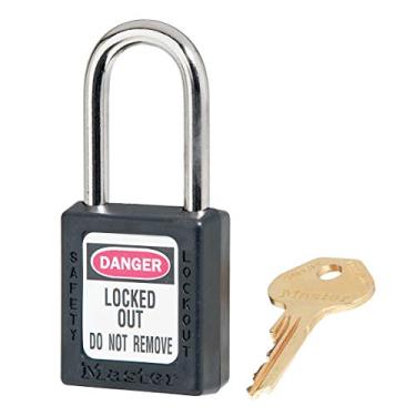Imagem de Master Lock Cadeado de segurança 410BLK Lockout Tagout com chave preta de 0,6 cm de diâmetro da manilha