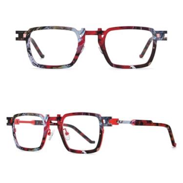 Imagem de VFDHN Armação de óculos de titânio puro, moda masculina, vintage, óculos de grau feminino, retrô (vermelho)