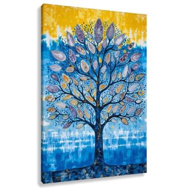 Imagem de Árvore da Vida Arte de parede Impressão em tela Natureza vibrante Decoração Azul Amarelo Imagens para sala de estar 60x90cmx1