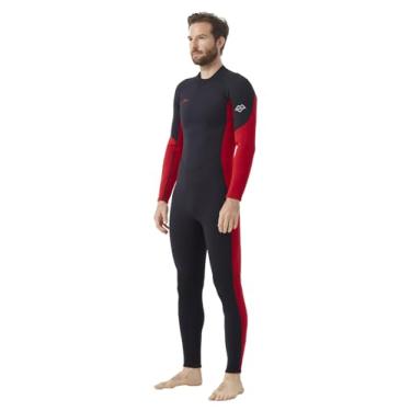 Imagem de Hevto Fatos de mergulho masculinos 3 mm neoprene adulto manga longa traje completo mergulho mergulho molhado surf natação para esportes subaquáticos (M03-vermelho, 4GG)