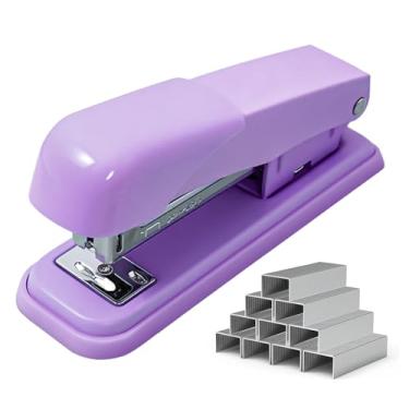 Imagem de Grampeador de mesa de escritório com 1000 grampos 24/6, grampeamento resistente durável padrão suave sem atolamento, perfeito para casa, escola, escritório, negócios, papelada - roxo