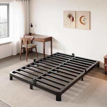Imagem de KZZLOL Estrutura de cama baixa completa, estrutura de cama de casal de perfil baixo de 10 cm, sem necessidade de mola box com rolhas de colchão, cabeceira DIY, suporte de aço resistente 1,360 kg