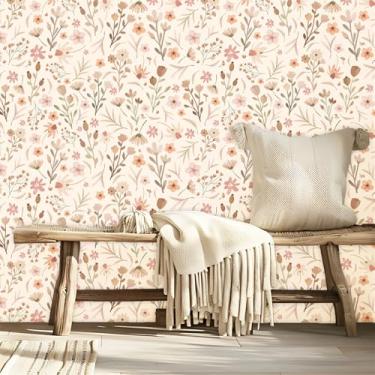 Imagem de Papel de parede floral boho papel de parede de flores pequenas descasque e cole adesivos de parede florais pequenos fofos papel de parede flores silvestres murais de parede para quarto de meninas