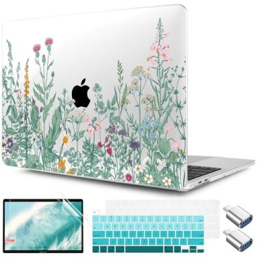 Imagem de TWOLSKOO Compatível com MacBook Pro 13 polegadas 2023-2016 A2338 M2/M1 A2251 A2289 A2159 A1989 A1706, capa rígida de plástico e película de teclado e protetor de tela, ilustração botânica