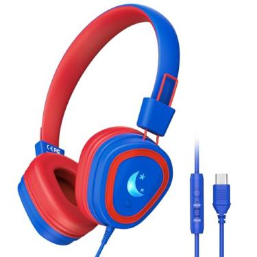 Imagem de Fones de ouvido infantis para escola, upgrade de 2024, USB tipo C, fone de ouvido infantil com microfone, fones de ouvido com fio para meninos e meninas com limitador de segurança 85dB/95dB, fones de