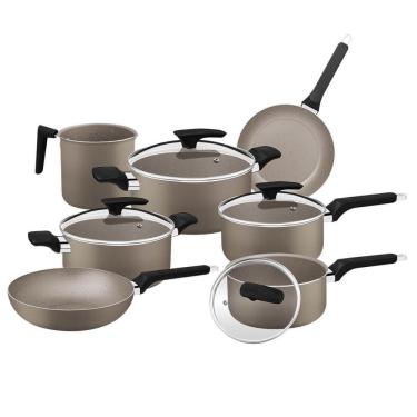 Imagem de Jogo De Panelas Tramontina Milazzo Em Alumínio Revestimento Em Starflon Max Amêndoa 7 Peças 28599462