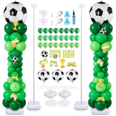Imagem de Gejoy 2 conjuntos de kit de suporte de coluna de balão de futebol com 203 balões 7 peças de cartas de futebol kit de torre de suportes ajustáveis de 2 metros para decorações de aniversário com tema