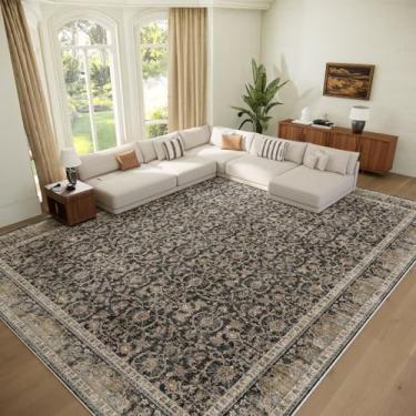 Imagem de Tapetes laváveis de 22 x 30 cm para sala de estar, tapetes de silicone antiderrapantes Boho para quarto, sala de jantar, berçário, escritório, 0,8 cm, neutro, oriental, ultratransso com almofada de