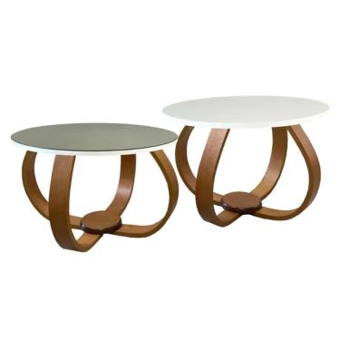 Imagem de 1/3 Conjunto Mesa De Centro E Lateral Pés Cebola Composê Espelhada Branco Branco