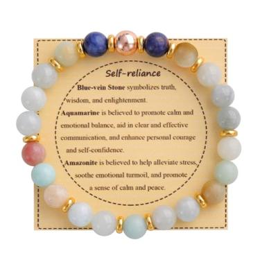 Imagem de KSQS Pulseira feminina de contas de pedras curativas, pulseira de proteção de equilíbrio de pedras preciosas naturais, pulseira de contas de cristal espiritual para alívio da ansiedade com cartão de