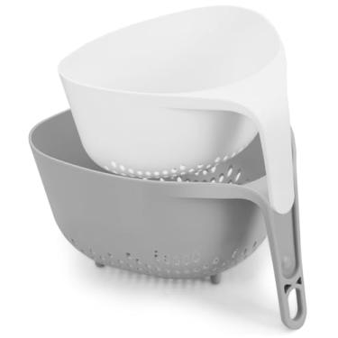 Imagem de 2 em 1 Combinação Cinza E Branco, Escorredor Duplo Alimento, Escorredor de Macarrão, 20 * 23.5cm E 13 * 18cm, Utilizado Na Cozinha para Lavar Legumes, Frutas
