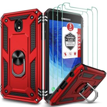 Imagem de Capa para Galaxy J7 2018/J7 V/J7 Star / J7 Refine 2018, com [3 películas de vidro temperado], suporte de anel integrado e capa magnética à prova de choque à prova de quedas para Galaxy J7 (2018) -