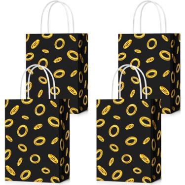 Imagem de Epakh 15 peças de anéis dourados sacos de presente de festa de desenho animado kraft lembrancinhas de aniversário sacos de doces com alça tema de jogo decoração de festa de aniversário para crianças