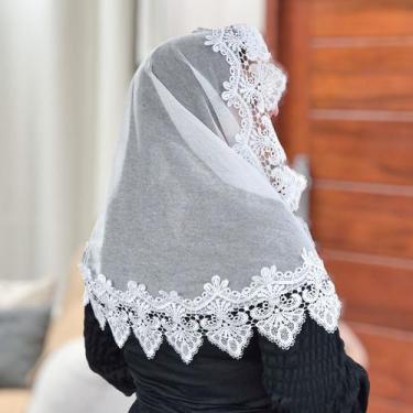 Imagem de Véu Ccb Adulto Renda Guipir Floral Larga Tule Filó de Algodão (modelo 