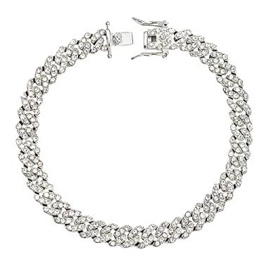 Imagem de Tornozeleira de ouro com elos cubanos para mulheres e adolescentes e meninos, corrente banhada a ouro branco 14 K com 8 mm de largura de strass incrustado com corrente de tornozelo para mulheres