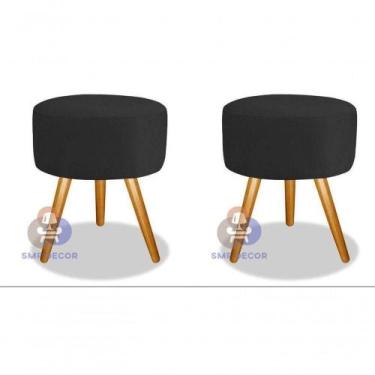 Imagem de Kit 02 Puff Redondo Pés Palito Preto - SMF DECOR