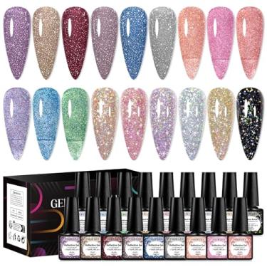 Imagem de Four Lily Conjunto de esmalte de gel com glitter reflexivo, 18 cores, incluindo kit de gel holográfico rosa vermelho prata UV LED de imersão de esmalte para unhas caseiro DIY Manicure Salon Verniz