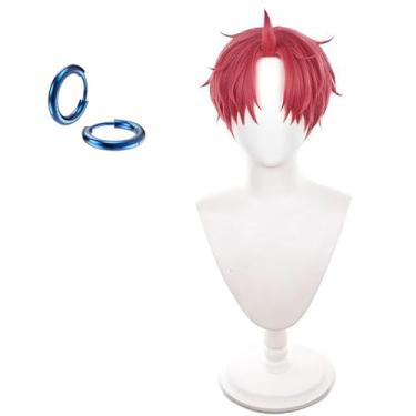Imagem de abouder Jin Enjoji Peruca Cosplay com brincos Jiji Vermelho Curto Resistência ao Calor Acessório de Cabelo Festa de Halloween Mulheres Homens Adereços