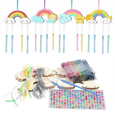 Imagem de Kit de sino de vento para crianças, faça você mesmo, flamingo, sinos de vento, artesanato, coruja de madeira, enfeite de pendurar colorido, pingente de sino de vento, educativo, faça você mesmo, para
