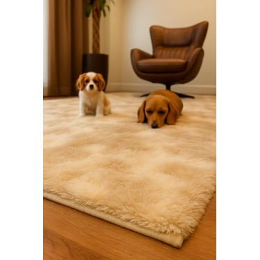 Imagem de Tapete Felpudo Luxuoso Shaggy 3,00x2,00 Bege Mesclado Antiderrapante