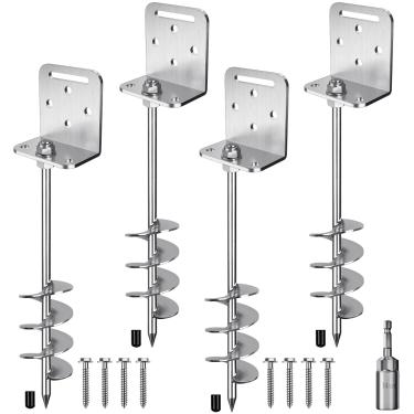 Imagem de Insaga Âncoras de solo resistentes de 45,7 cm de aço sólido de 10 mm com suporte L, para trampolim, conjunto de balanço para casa móvel, barraca de garagem, cerca de âncora de terra, lâmina de hélice