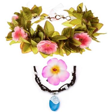 Imagem de Delicate Dew Conjunto de fantasia de princesa de flor do Havaí, guirlanda floral com colar, grampo de cabelo de flor, 1#, 1 Count (Pack of 1)