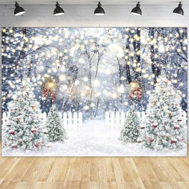 Imagem de Hilioens Pano de fundo de inverno, floresta de Natal, pinheiro, nevado, país das maravilhas para decorações de festa de Natal, banner, suporte para cabine de estúdio (2,1 x 1,5 m)