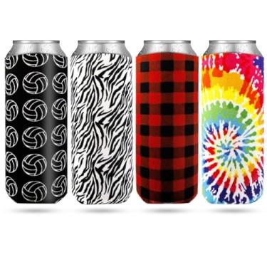 Imagem de Heyah Pacote com 4 capas para latas de cerveja finas de 350 ml, refrigerador de lata de cerveja de neoprene, capa térmica de isoladores serve para garra branca/seltzer cravado e muito mais (4 fangge)