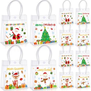 Imagem de Sweetude 24 peças de sacos de presente transparentes de Feliz Natal com alças para lembrancinhas de festa de Natal, sacolas de doces de plástico para festas de aniversário, 16 x 15 x 6 cm