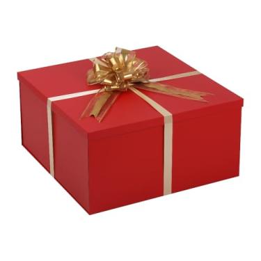 Imagem de Caixa de presente extra grande com tampa 50 x 50 x 25 cm, caixa de presente vermelha grande caixas de presente gigantes com tampas para embalagem de presentes para aniversário surpresa, Natal