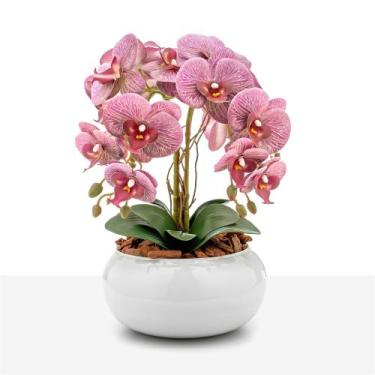 Imagem de Arranjo Orquídea Silicone Toque Real 4 Hastes Vaso Vidro Branco - Flor