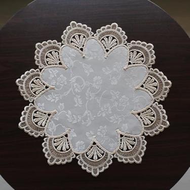 Imagem de Toalha de mesa de cabeceira redonda capa de mesa de renda macramê toalha de mesa clássica jacquard pequena toalha de mesa de linho toalha de mesa cachecol para festa de casamento tapete de vaso tapete