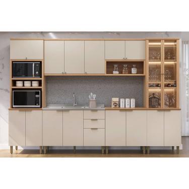 Imagem de Cozinha Modulada Completa Selene 6 Peças (2Aéreos+2Balcões+1Cristaleira+1Paneleiro) CP19 Jequitiba/Off White Fosco - Linea Brasil