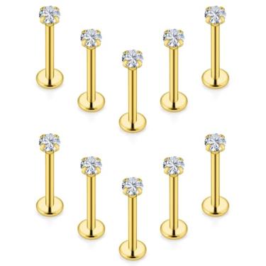 Imagem de Xnsjeyy Brincos de nariz com rosca interna de 16 g, aço cirúrgico 316L, medusa, labret, monroe, tragus, frente, hélice, concha, cartilagem, lóbulo, joias, piercing para mulheres e homens, 16G-6MM Bar