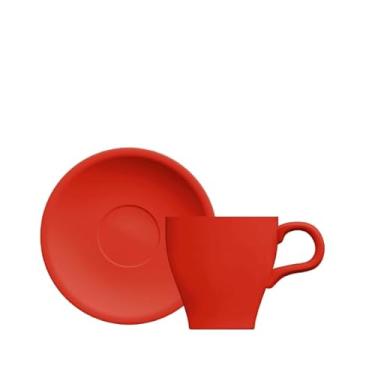 Imagem de Germer, Xícara e pires para café em porcelana, modelo Cafeteira Pró, EXpresso Tulipa, 80 ml, Vermelho