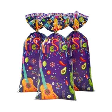 Imagem de 50 peças de guitarra mexicana Fiesta Avacado Red Chili Pepper impresso em sacos de plástico celofane petisco biscoito doces presente saco de presente com laço dourado torcido para festa mexicana tema