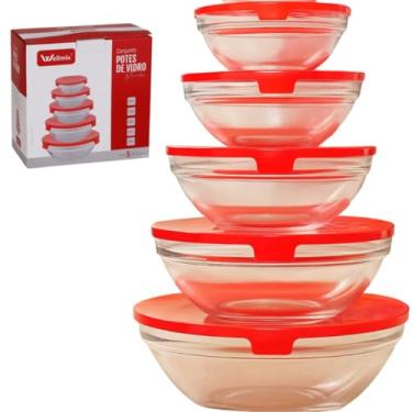 Imagem de Conjunto de 5 Potes Redondos de Vidro Com Tampa Vermelha, Recipientes para Armazenamento
