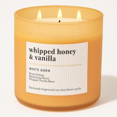 Imagem de Bath & Body Works Vela de 3 pavios de mel batido e baunilha, óleos essenciais, 411 g, mistura de cera de soja, fragrância doméstica, aroma aconchegante