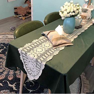 Imagem de Toalha de mesa 100% algodão feita à mão de crochê de renda para corredores Oblong da Hetao Doilies, Bege, 12X51", 1